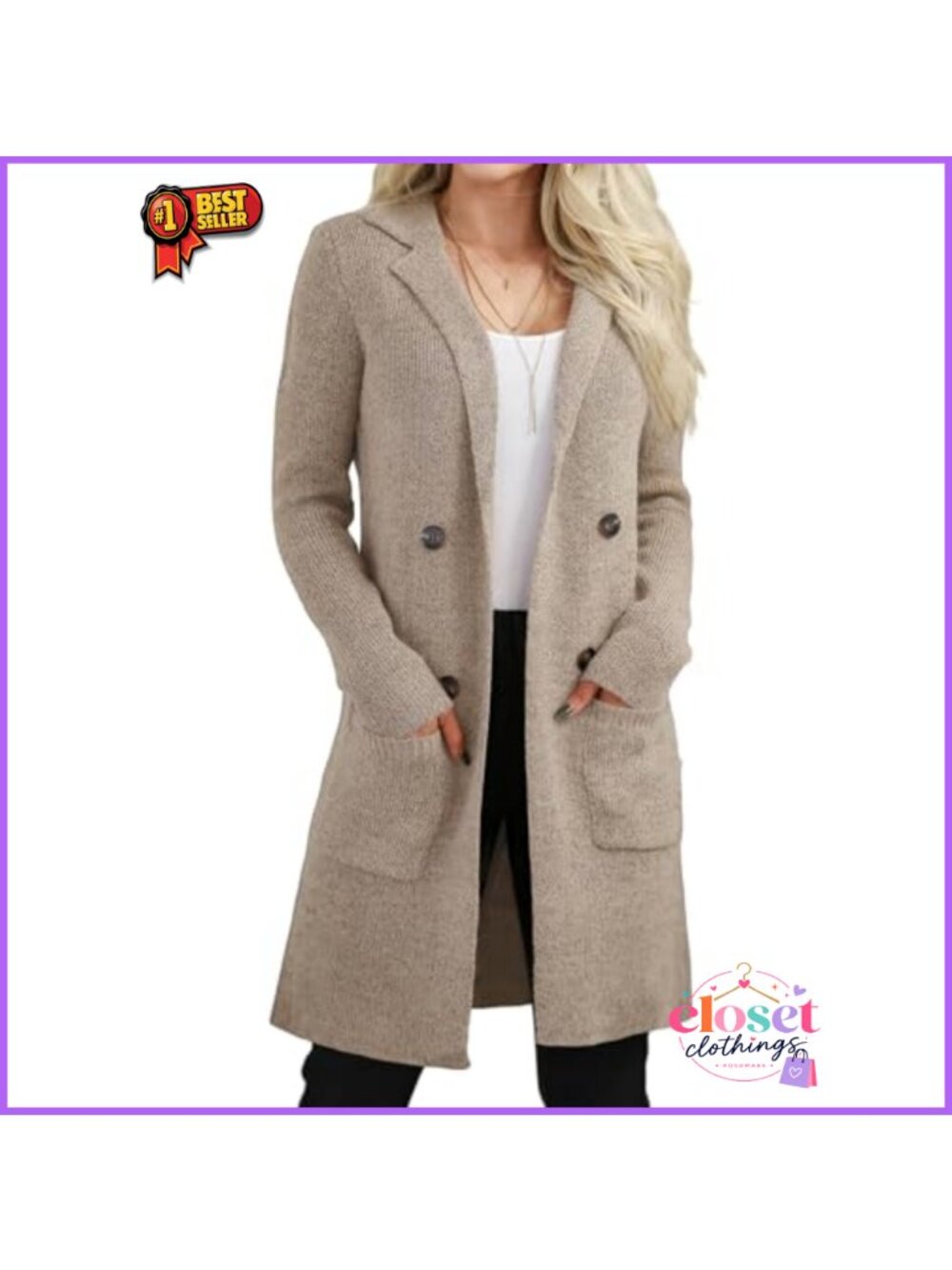 Open Front Long Knit Cardigan Sweater Coatigan with Pockets